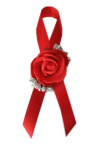 PR22 _B * Przypinka, butonierka z czerwoną różyczką i srebrnymi dodatkami  na czerwonej wstążce 