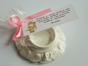 Świecznik róża z bilecikiem i aplikacją  - podziękowanie dla Gości