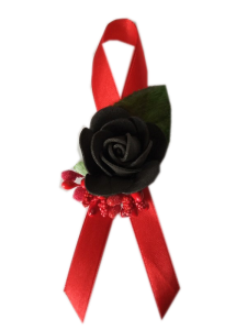 PR21 _E * Przypinka, butonierka z różyczką i czerwonymi dodatkami 