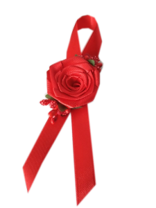 PR23 _E * Czerwona przypinka, butonierka z różyczką i dodatkami 