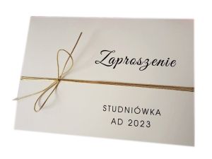 ZT16 * Kremowe zaproszenie ze złotym sznureczkiem na Studniówkę  * spersonalizowane