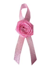 PR24 _R * Różowa ze srebrnym połyskiem przypinka, butonierka z różyczką