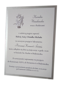 ZK19P * Zaproszenie na Pierwszą Komunię Świętą ze srebrnym kielichem PERSONALIZOWANE