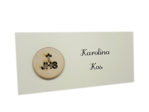 WK13B * Winietka na Komunię  z drewnianą scrapką z napisem IHS 