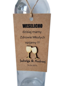 Zawieszki na alkohol z drewnianymi kieliszkami - komplet 50szt