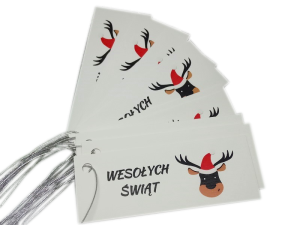 PB6 * Bileciki do prezentów na Mikołajki, Gwiazdkę * renifer - 14szt 