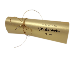 ZT27A * Perłowe zaproszenie na Studniówkę ze złotym piórkiem *  personalizacja 
